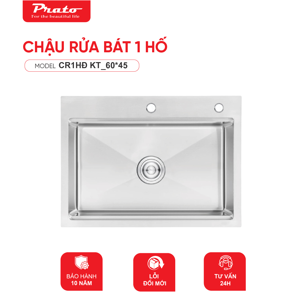 Chậu rửa bát Prato 1 hố KT_60*45